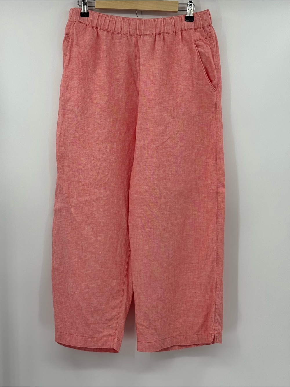 Cynthia Rowley Linen Wide Leg Crop Pants Coral Orange Pull-On Flowy Beach-Size L